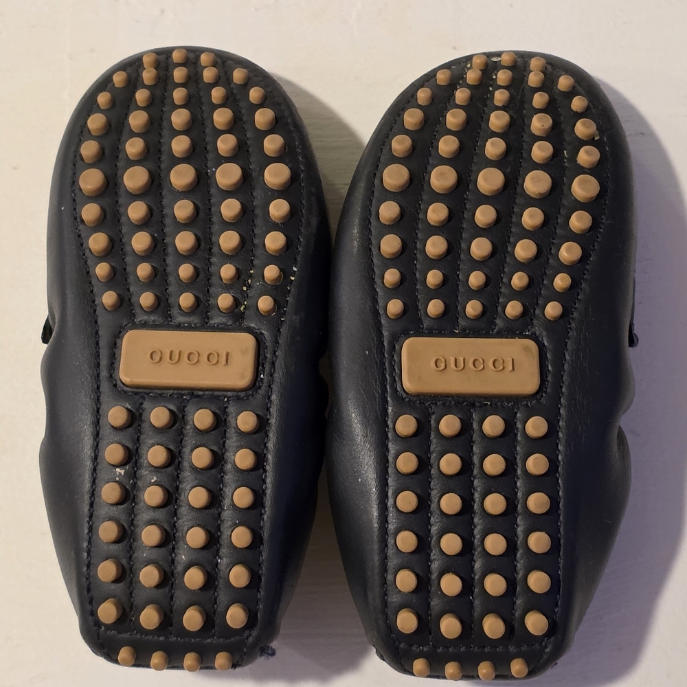 Gucci Kids Dark Navy Leather Loafers with Red Web Ribbon and Horsebit - Picture 2 of 4